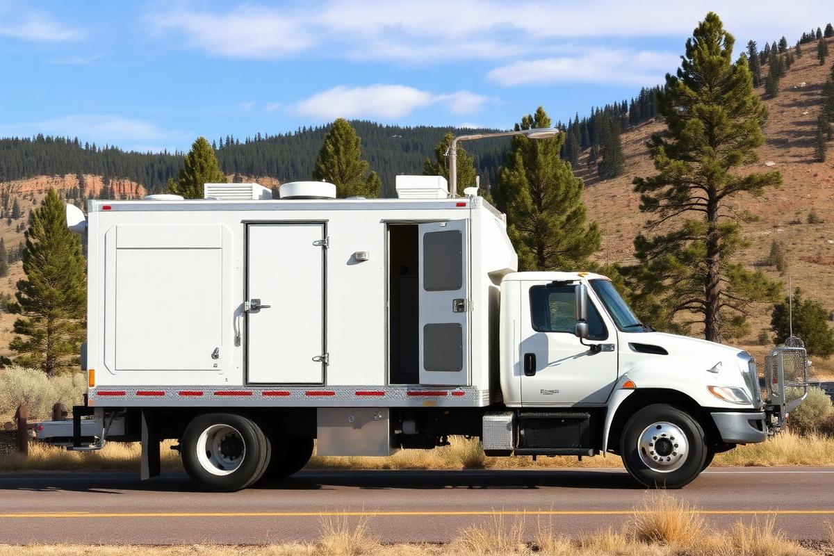 JP's Portable Restroom service truck parked on a rural Colorado road
